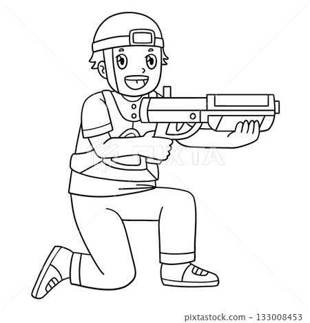 Laser Tag Boy Aiming while Kneeling Isolated Laser Tag Boy Aiming while Kneeling Isolated 133008453