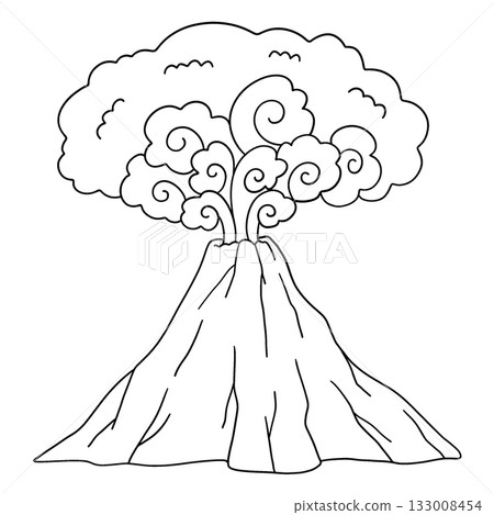 Volcano creating Mushroom Cloud Isolated Coloring  133008454