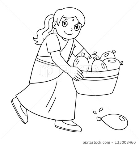 Holi Girl Carrying Water Balloons Isolated Holi Girl Carrying Water Balloons Isolated 133008460