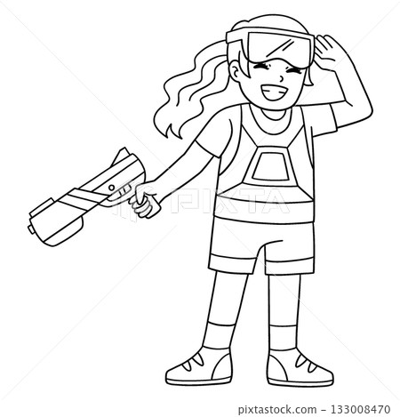 Laser Tag Girl Putting Goggles Isolated Coloring  133008470