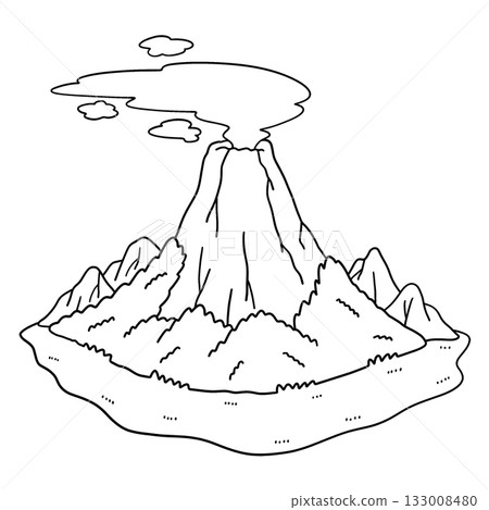Volcano in the middle of the Ocean Isolated  133008480