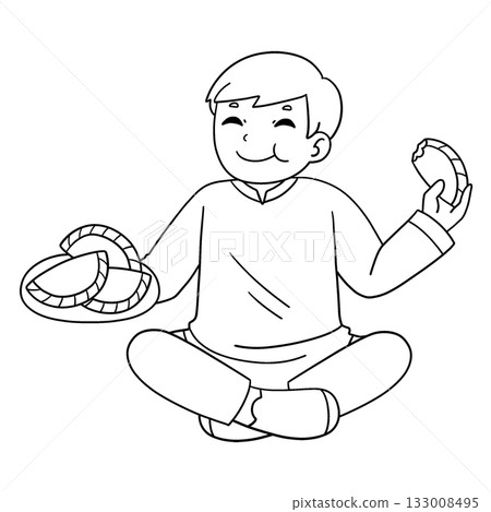 Holi Boy Enjoying Gujiya Isolated Coloring Page Holi Boy Enjoying Gujiya Isolated Coloring Page 133008495