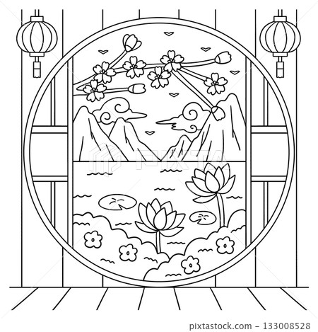 Qingming Festival View of Spring Window Coloring Qingming Festival View of Spring Window Coloring 133008528