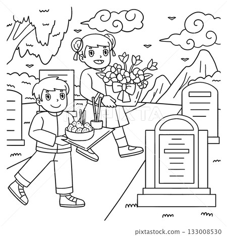 Qingming Festival Children Offering to the Grave Qingming Festival Children Offering to the Grave 133008530