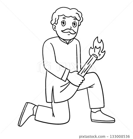 Holi Dad Kneeling and Holding a Torch Isolated  133008536