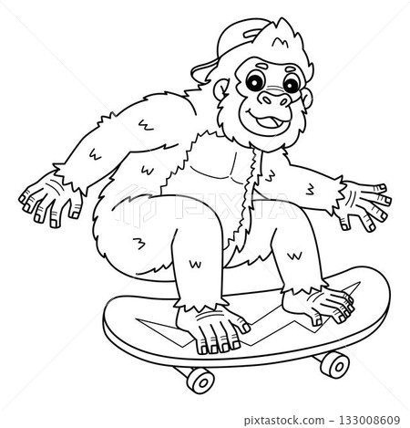 Gorilla Skateboarding Isolated Coloring Page Gorilla Skateboarding Isolated Coloring Page 133008609