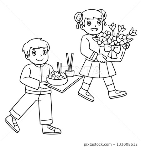 Qingming Festival Children Offering Isolated Qingming Festival Children Offering Isolated 133008612