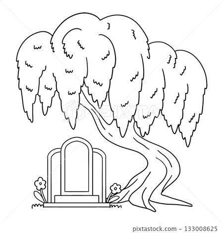 Qingming Festival Tomb under Willow Tree Isolated  133008625
