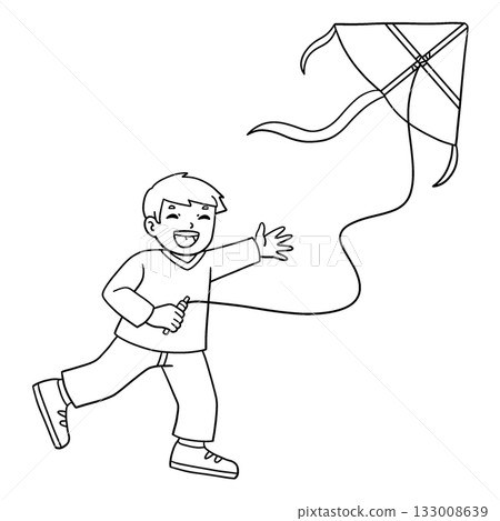 Qingming Festival Boy Flying a Kite Isolated  133008639