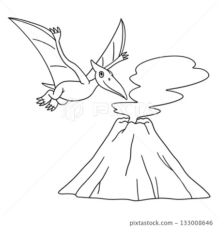 Volcano Pteranodon Flying Isolated Coloring Page  133008646
