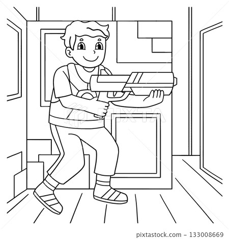 Laser Tag Boy Walking Cautiously Coloring Page Laser Tag Boy Walking Cautiously Coloring Page 133008669