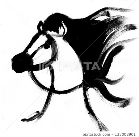 Print Abstract ILLUSTRATION of the year 2026 with a horse drawn in the style of Chinese calligraphy Print Abstract ILLUSTRATION of the year 2026 with a horse drawn in the style of Chinese calligraphy 133008901