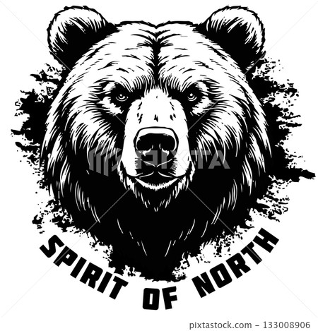 Illustration print for rugged men is T-shirt with bear head and inscription spirit of north Illustration print for rugged men is T-shirt with bear head and inscription spirit of north 133008906