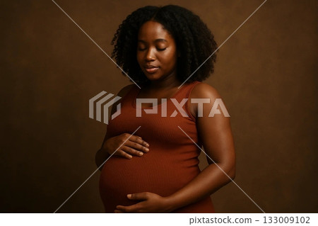 Portrait of Dark-Haired Pregnant Woman 133009102