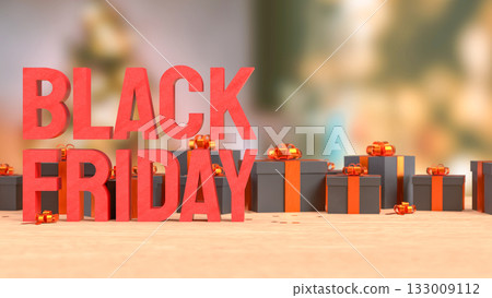 The Luxury Black Gift Boxes with Orange Ribbon 3d rendering. 133009112