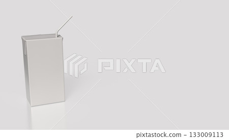 The Blank Juice Box with Straw on White Background 3d render. 133009113