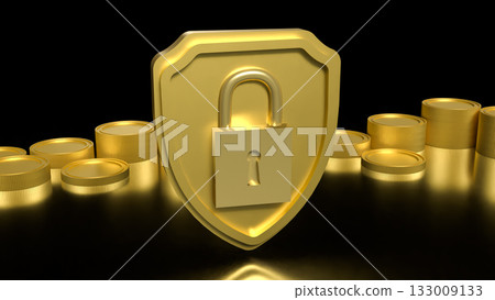 The Coins and Shield for Business or security concept 3d Rendering. 133009133