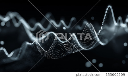 Futuristic Data Waveform - Abstract Technology Background with Glowing Particle Mesh 133009209