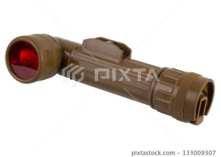 vintage military style flashlight with red light 133009307
