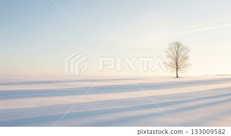 A minimalist background of a quiet winter tree and soft snow scenery 133009582