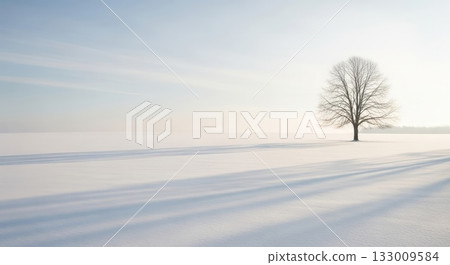 A minimalist background of a quiet winter tree and soft snow scenery 133009584