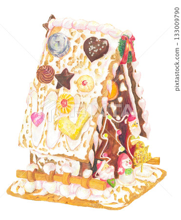 聖誕節薑餅屋的水彩鉛筆插圖 133009790
