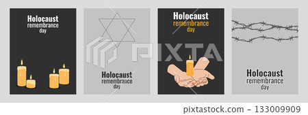 Holocaust Remember Day Honor Legacy Past Fairness. Set artboard. Symbolizes memory justice and history. For web design and educational projects. Vector illustration. 133009909