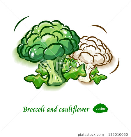 綠花椰菜和花椰菜插畫素材 | 清新可愛的蔬菜普普藝術 綠花椰菜和花椰菜插畫素材 | 清新可愛的蔬菜普普藝術 133010060