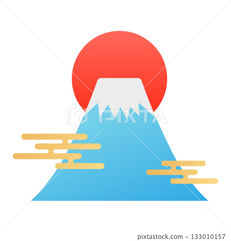 First sunrise of the year with Mt. Fuji - Auspicious Japanese illustration First sunrise of the year with Mt. Fuji - Auspicious Japanese illustration 133010157