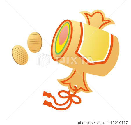 Illustration material of a lucky charm for the New Year, a magic mallet and an oval coin Illustration material of a lucky charm for the New Year, a magic mallet and an oval coin 133010167