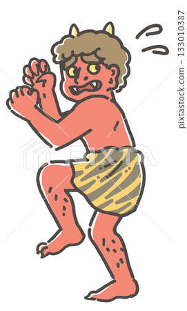 A red demon running away, sweating 133010387