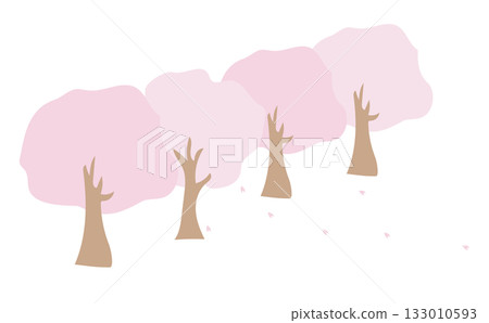 一幅簡潔的風景畫,畫著一排排櫻花樹。 一幅簡潔的風景畫,畫著一排排櫻花樹。 133010593