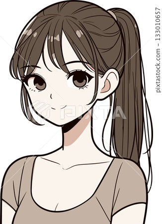 Illustration of a girl with a short sleeve and ponytail Illustration of a girl with a short sleeve and ponytail 133010657