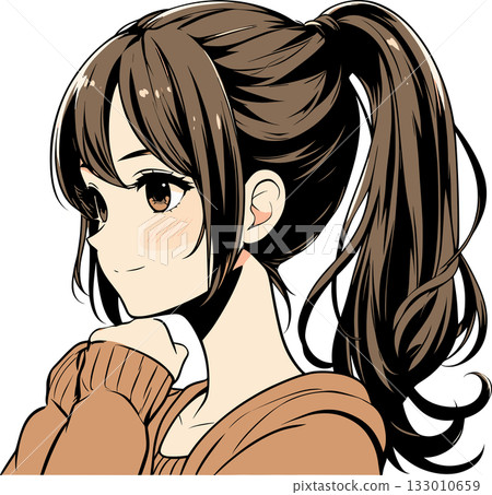 Illustration of a girl with a ponytail Illustration of a girl with a ponytail 133010659