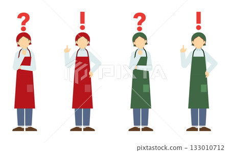 扁平化插畫：充滿靈感的超市收銀員和正在思考的超市收銀員 133010712