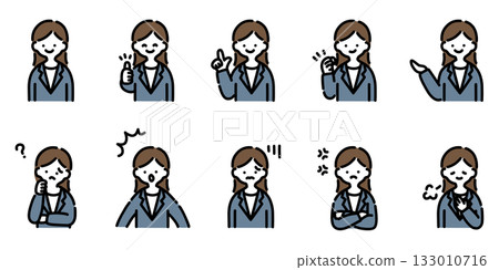 手繪插圖:身著西裝、表情各異的女性 手繪插圖:身著西裝、表情各異的女性 133010716