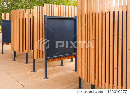 Beach changing cabin with wooden slats modern pavilion Beach changing cabin with wooden slats modern pavilion 133010977