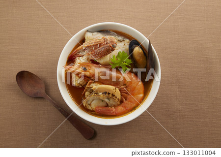 Bouillabaisse - a traditional seafood stew originating from Marseille, southern France 133011004