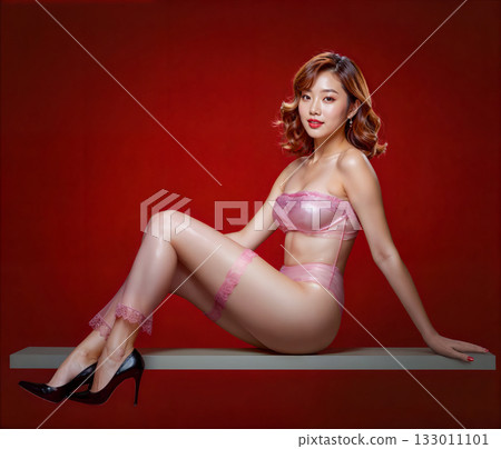 一位身穿薄紗時裝和高跟鞋的女士 133011101