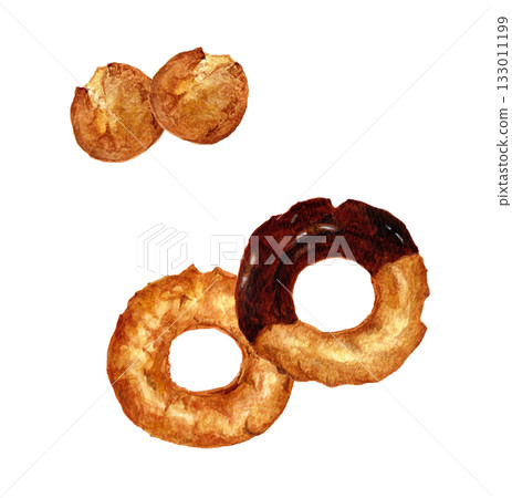 手繪水彩老式和巧克力式甜甜圈插圖 | 水彩手繪 133011199