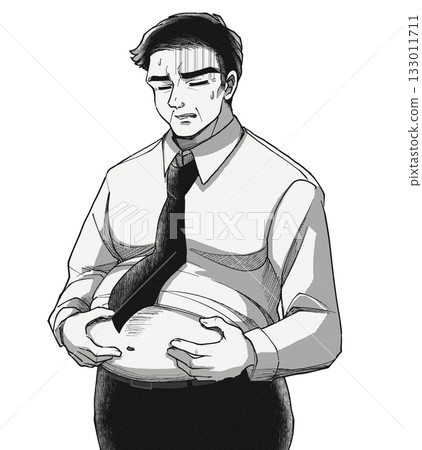 Diet failure...Illustration of a fat middle-aged office worker Diet failure...Illustration of a fat middle-aged office worker 133011711