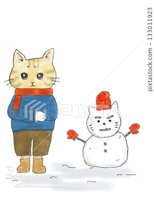 雪人和貓的插圖 133011923