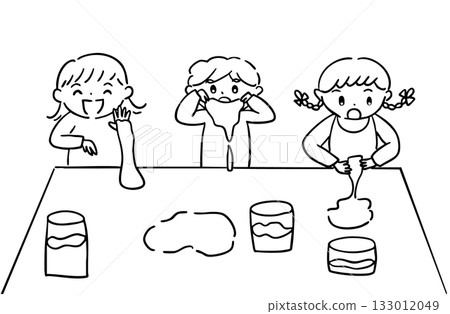 兒童玩史萊姆 / 用於教育和治療的手繪插圖 133012049