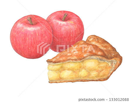 蘋果與蘋果派水彩鉛筆畫 133012088