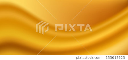 Caramel color wave gradient background. Flowing liquid gold honey flavor wallpaper. Abstract fluid golden mousse souffle backdrop. Smooth creamy butter oil texture. Vector yellow satin wavy silk bg 133012623