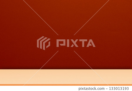Red Background Wall Dark Table Room Studio Empty Product Old Interior Floor Grunge Counter Material Pattern Abstract Mockup Podium Banner Paper Vintage Kitchen Template Beauty Product Scene Two tone. 133013193