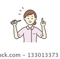 Upper body illustration of a female nurse or medical worker holding a thermometer and explaining 133013373