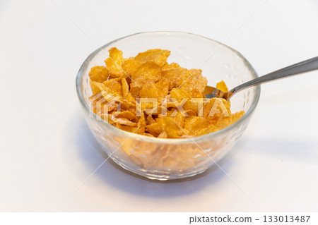 Corn flakes in a bowl Corn flakes in a bowl 133013487