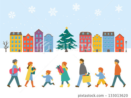 聖誕節街景，人們在街上漫步購買禮物。 133013620