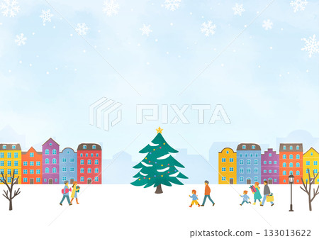 聖誕節街景，人們在街上漫步購買禮物。 133013622